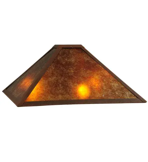 Simple; clean lines and geometric shapes are the hallmarks of the Mission style. This sleek Amber Mica shade is complemented by a frame in an Antique Rust finish. This shade pairs well with a base to create a table lamp or matches with hardware to create a ceiling pendant. The Mission Prime Shade is included in our American-made; American-designed; handcrafted Mission Lighting Collection and is manufactured in Yorkville; New York. - alternate view