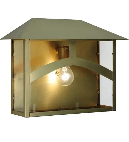 Custom-made from Solid Brass. A stunning Craftsman Signature Seneca design statement is captured with a dramatic Mission-style profile combined with an abstract Hilltop design. The Clear Glass Lens is enhanced with a frame and hardware in a Natural Brass finish. This fixture is ideal for illuminating hallways and entryways in a lake house; man cave; she shed; bar area; or boathouse. The Seneca Hill Top Wall Sconce is featured in our American- made; American-designed; handcrafted Craftsman Signature Series; manufactured in Yorkville; New York. UL and cUL listed for dry; damp; and wet locations. Our Build Your Own Craftsman Signature Series features unlimited combinations of styles. The collection is called Build Your Own because it is fully configurable and customizable from size and design to finish and lens color. Marine-grade; solid brass; or copper raw materials are used to ensure that items from the Craftsman Signature Series of outdoor and indoor lighting will stand the test of time; as these premium metals are impervious to most forms of oxidation. Hand-applied Patina finishes on brass and copper are sealed with a clear varnish and; over time; may require gentle maintenance; such as wax; to delay or reverse the natural living finish attributes indicative of this finishing process. Patina finishes on brass and copper provide strong resistance to fading from sun exposure; will not chip or crack; and will not rust like a steel-framed item in the same conditions. Choose from many style options; or send us your concept today! Call today to learn how to use the configuration tool on our website to get an instant item number. - alternate view