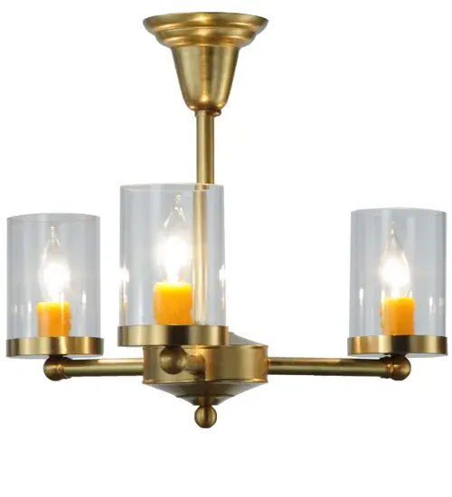 Blending an exquisite style with a classic distinguished look; Bakersfield is custom crafted with 24 3 Clear Glass Cylindres that reveal Amber faux candle lights. The frame; hardware; and ballpoint finial are featured in a Brass finish. The chandelier is ideal for illuminating lobbies; conference rooms; entryways and other large residential; hospitality and commercial spaces.Custom crafted by highly skilled artisans at our 180;000 square foot manufacturing facility in Yorkville; NY; this fixture is available in custom colors; styles; and sizes; as well as dimmable; energy efficient lamping such as LED. The 20-inch wide fixture is UL and cUL listed for dry and damp locations. - alternate view