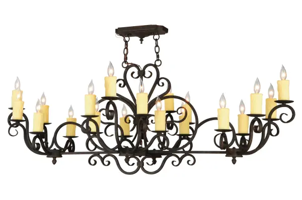 Graceful elegance and a distinctive refinement are reflected in this appealing lighting masterpiece. This chandelier renders an exquisite design featured in a Coffee Bean finish and adorned with Hand-Forged Iron Scrollwork accents. 20 White faux candlelights are perched on delicate bobeches and designed for beautiful ambient light. The overall height ranges from 26 to 61 inches as the chain length can be easily adjusted in the field to accommodate your specific lighting application needs. Custom crafted by highly skilled artisans in our 180;000 square foot manufacturing facility in Yorkville; New York. Candlelight colors; metal finishes and fixture sizes can be customized to your needs. UL and cUL listed for dry and damp locations.