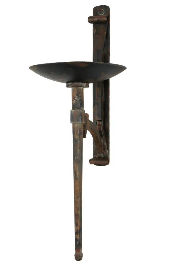 Inspired by a Gothic castle, this fixture is made from Steel with a Distressed Iron finish. This item is non-electrified, built to hold a candle of your choosing. Collection: Gothic Finish: Hand Rubbed Rusted & Waxed Iron Glass: Green Width: 12.50" Height: 35.00" Length: 14.50" Weight: 13.00 lb Extension from Wall: 14.50" Number of Bulbs: 4 Bulb Type: A19 Bulb Base: Medium Material: Steel Country of Origin: USA Safety Listing: Dry Safety Rating: Dry