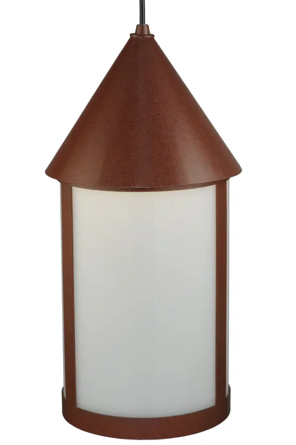Influenced by cottages and rooftops of storybook characters, this stylized Statuario Idalight Lantern features a Gothic-styled roof, and the frame is finished in Rust to complete an evocative impression. Perfect for placement in farmhouses and lodges from Charleston, West Virginia, to Cheyenne, Wyoming. It is ideal for installation in groups above bars, islands, counters, and dining tables in residential and hospitality locations to create a dramatic design statement. The overall height ranges from 20 to 79 inches, as the Black Cord length can be adjusted to accommodate your specific lighting application needs. The Julian Mini Pendant is included in our American-made, American-designed, handmade Farmhouse Lighting Collection and manufactured in Yorkville, New York. UL and cUL listed for dry and damp locations. Collection: Julian Finish: Rust Glass: Statuario Idalight Width: 9.00" Height: 20.00" Length: 9.00" Weight: 5.00 lb Number of Bulbs: 1 Maximum Wattage: 60.00 W Bulb Type: A19 Bulb Base: E26 Material: Steel Country of Origin: USA Safety Listing: Damp Safety Rating: Damp