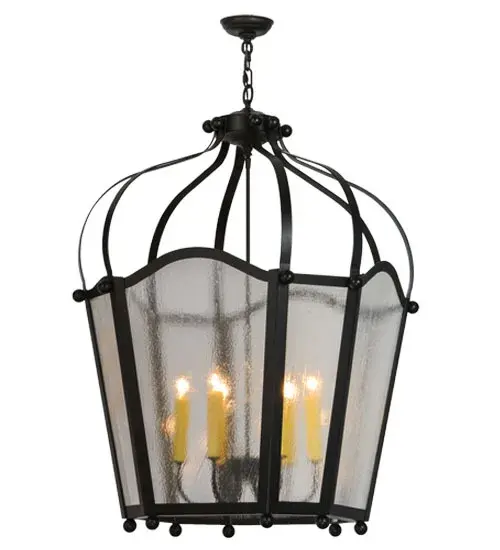 Utilizing a blend of timeless craftsmanship and classic design, the ever-popular Citadel brings home unsurpassed quality and shapely appeal. Evoking a dramatic effect, beautiful ambient light is evoked through Clear Seeded Glass which reveals a 6-light faux candelabras featured within this pendant. Citadel is enhanced with a dramatic design and frame featured in a Blackwash finish. The fixture is handcrafted by skilled artisans in our American factory in Upstate New York. Custom options include various sizes, colors, designs and dimmable energy efficient lamping. UL and cUL listed. Collection: Citadel Finish: Blackwash Glass: Clear Seeded Glass Width: 32.50" Height: 46.00" Length: 27.00" Weight: 68.00 lb Number of Bulbs: 6 Maximum Wattage: 60.00 W Bulb Type: BA9 Bulb Base: E12 Material: Steel Country of Origin: USA Safety Listing: Damp Safety Rating: Damp - alternate view