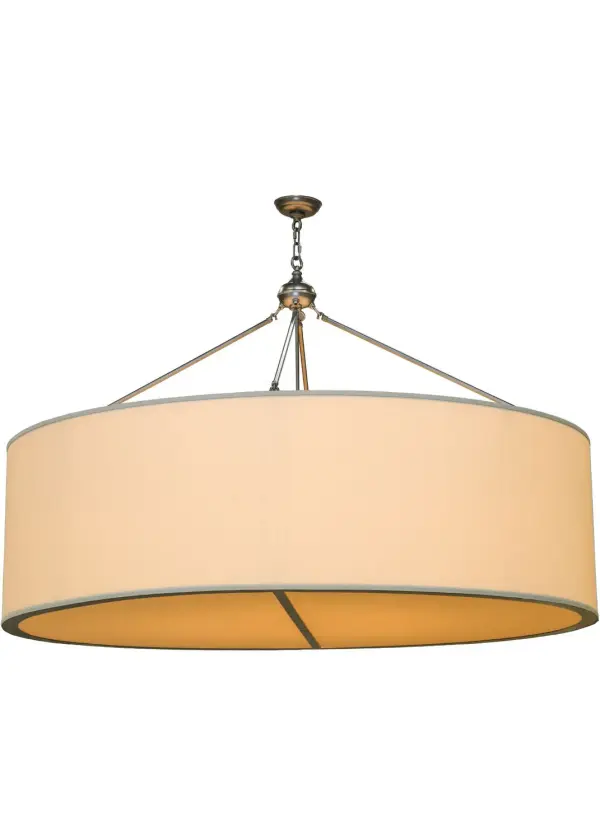 Designed with a curved profile and a clean architectural look, this appealing and versatile ceiling fixture defines a sophisticated aesthetic. This pendant features an Eggshell Textrene shade enhanced with a matching bottom diffuser. The hardware is featured in a Nickel powdercoated finish. Handcrafted by highly skilled artisans in our manufacturing facility in Upstate New York, this transitional styled pendant is available in a wide range of custom choices including various designs, colors, sizes and dimmable energy efficient lamping options such as LED. This fixture is UL and cUL listed for damp and dry locations. Collection: Cilindro Finish: Nickel Glass: Eggshell Textrene Width: 60.00" Height: 43.00" Length: 60.00" Weight: 85.00 lb Number of Bulbs: 8 Maximum Wattage: 12.00 W Bulb Type: A19 Bulb Base: GU24 Light Source: LED Material: Steel Country of Origin: USA Safety Listing: Damp Safety Rating: Damp LED
