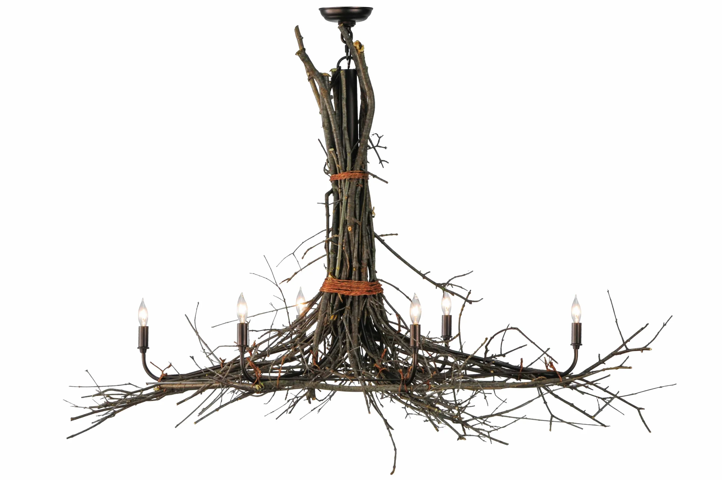 58" Long Twigs 6 Light Oblong Chandelier