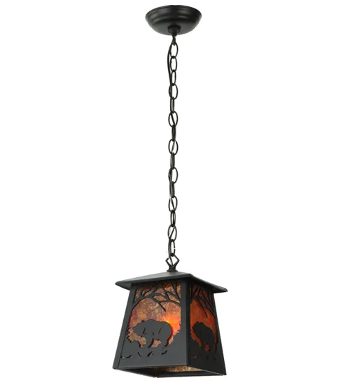 7.5" Square Grizzly Bear at Dawn Mini Pendant