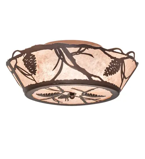 Every Meyda Tiffany item is a unique handcrafted work of art. Natural variations in the wide array of materials that we use to create each Meyda product make every item a masterpiece of its own. Photographs are a general representation of the product. Colors and designs will vary. Collection: Pinecone Finish: Cafe Noir Glass: Silver Mica Width: 24.00" Height: 9.00" Length: 24.00" Weight: 8.50 lb Extension from Wall: 5.50" Number of Bulbs: 4 Maximum Wattage: 60.00 W Bulb Type: A19 Bulb Base: E26 Material: Steel Country of Origin: USA Safety Listing: Damp Safety Rating: Damp - alternate view
