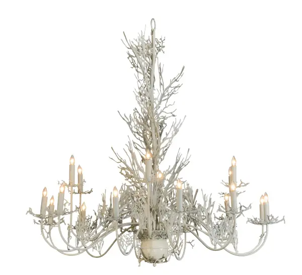 A stunning masterpiece. The natural beauty of deep-sea plant life comes alive with elaborate s coral-styled decorative accents. All of the hardware is hand finished in a Beige Hammered finish. 18 candlelights are perched on matching arms. Handcrafted by highly skilled artisans in our manufacturing facility located at the foothills of New York's Adirondack Mountains. Custom colors, sizes and styles available. Collection: Coral Finish: Beige Hammer Glass: Beige Width: 72.00" Height: 77.00" Length: 72.00" Weight: 95.00 lb Number of Bulbs: 18 Maximum Wattage: 60.00 W Bulb Type: BA10 Bulb Base: E26 Material: Steel Country of Origin: USA Safety Listing: Dry Safety Rating: Dry