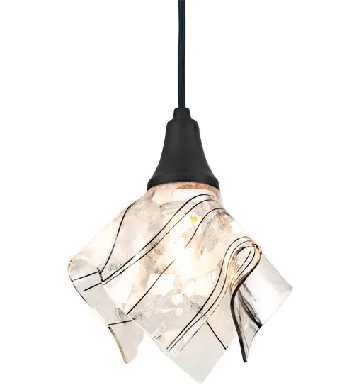 Bare trees against a winter sky inspired the Branches. This Handkerchief Branches pendant features Clear glass drizzled with Midnight Black. The art glass is high fired to fall into a flowing draped fabric shape. The shade is complemented with Textured Black hardware and a matching cord. The overall height of this pendant ranges from 13 to 85 inches as the cord length can be easily adjusted in the field to accommodate your specific lighting application needs. Handcrafted by expert artisans in our 180;000 square foot manufacturing facility in Yorkville; NY. Custom finishes; styles and sizes are available. Dimmable energy efficient lamping options are offered. UL and cUL listed for dry and damp locations. - alternate view