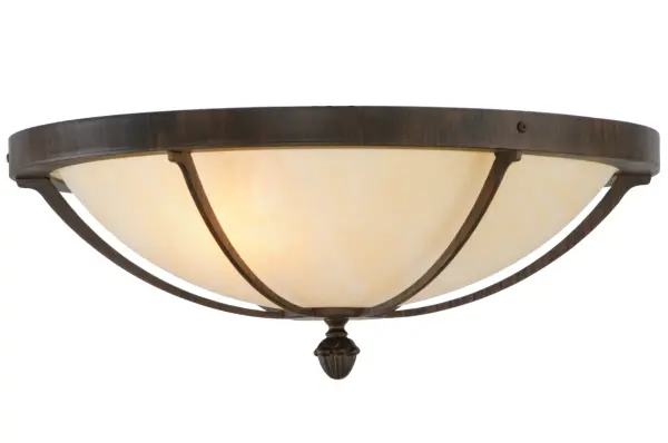 This stunning Dominga ceiling fixture features a Sahara Taupe Idalight shade. The striking diffuser is enhanced with a handsome frame, hardware and decorative accents featured in a Classic Rust finish. Dominga is ideal for hallways, living spaces and other rooms in residential, hospitality and commercial environments. Handcrafted by highly skilled artisans in our 180,000 square foot manufacturing facility in Yorkville, New York. Lens colors, metal finishes and designs can be customized to your preference. Dimmable energy efficient lamping options are offered. The ceiling fixture is UL and cUL listed for damp and dry locations. Collection: Dominga Finish: Classic Rust Glass: Sahara Taupe Idalight Width: 20.00" Height: 8.00" Length: 20.00" Weight: 10.00 lb Number of Bulbs: 2 Maximum Wattage: 40.00 W Bulb Type: A19 Bulb Base: E26 Material: Steel Country of Origin: USA Safety Listing: Damp Safety Rating: Damp