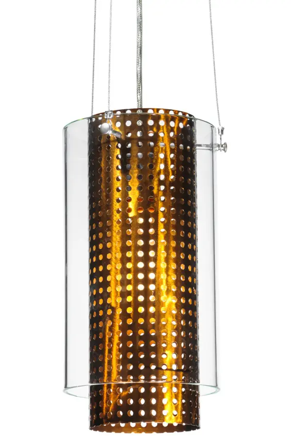 Perforated voids in a Copper finished steel diffuser emit dramatic beams of brilliant ambient light. Like shining stars overhead, this custom designed cylindrical pendant is encompassed with a Clear Glass cylindrical case by the hands of our artisans at the Meyda manufacturing facility in Upstate New York in the USA. Custom sizes, styles and colors are available, as well as dimmable, energy efficient lamping options. UL and cUL listed for damp and dry locations. Collection: Cilindro Finish: Copper Mesh Glass: Clear Glass Width: 8.00" Height: 96.00" Length: 8.00" Weight: 8.00 lb Number of Bulbs: 1 Maximum Wattage: 60.00 W Bulb Type: T10 Bulb Base: E26 Material: Steel Country of Origin: USA Safety Listing: Damp Safety Rating: Damp