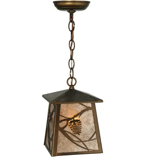 Listen closely.You can almost hear the soft whisper of the pine branches as they dance in the wind.Enjoy the warm ambiance of soft beautiful light diffused through this rustic shade?s Silver Mica featuring stunning pinecone and pine branch designs. Hand finished in handsome Antique Copper and handcrafted by Meyda Artisans in Yorkville; New York.Create the design; colors; and the size and style of your choice.Energy efficient lamping options available. - alternate view