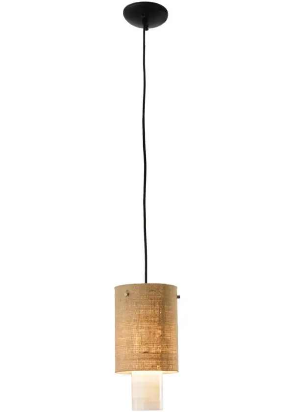 This unique lighting design features Burlap Textrene on Idalight, which encompasses an inner cylindrical Statuario Idalight diffuser. The fixture is custom crafted by our artisans in Upstate New York in the USA. This pendant is available in custom colors, sizes, styles and energy efficient lamping. The fixture is UL and cUL listed for damp and dry locations. Collection: Cilindro Finish: Textured Black Glass: Beige Burlap Width: 6.50" Height: 14.50" Length: 6.50" Weight: 3.00 lb Number of Bulbs: 1 Maximum Wattage: 60.00 W Bulb Type: T-10 Bulb Base: E26 Material: Steel Country of Origin: USA Safety Listing: Damp Safety Rating: Damp