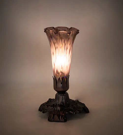 7" High Purple Iridescent Tiffany Pond Lily Mini Lamp