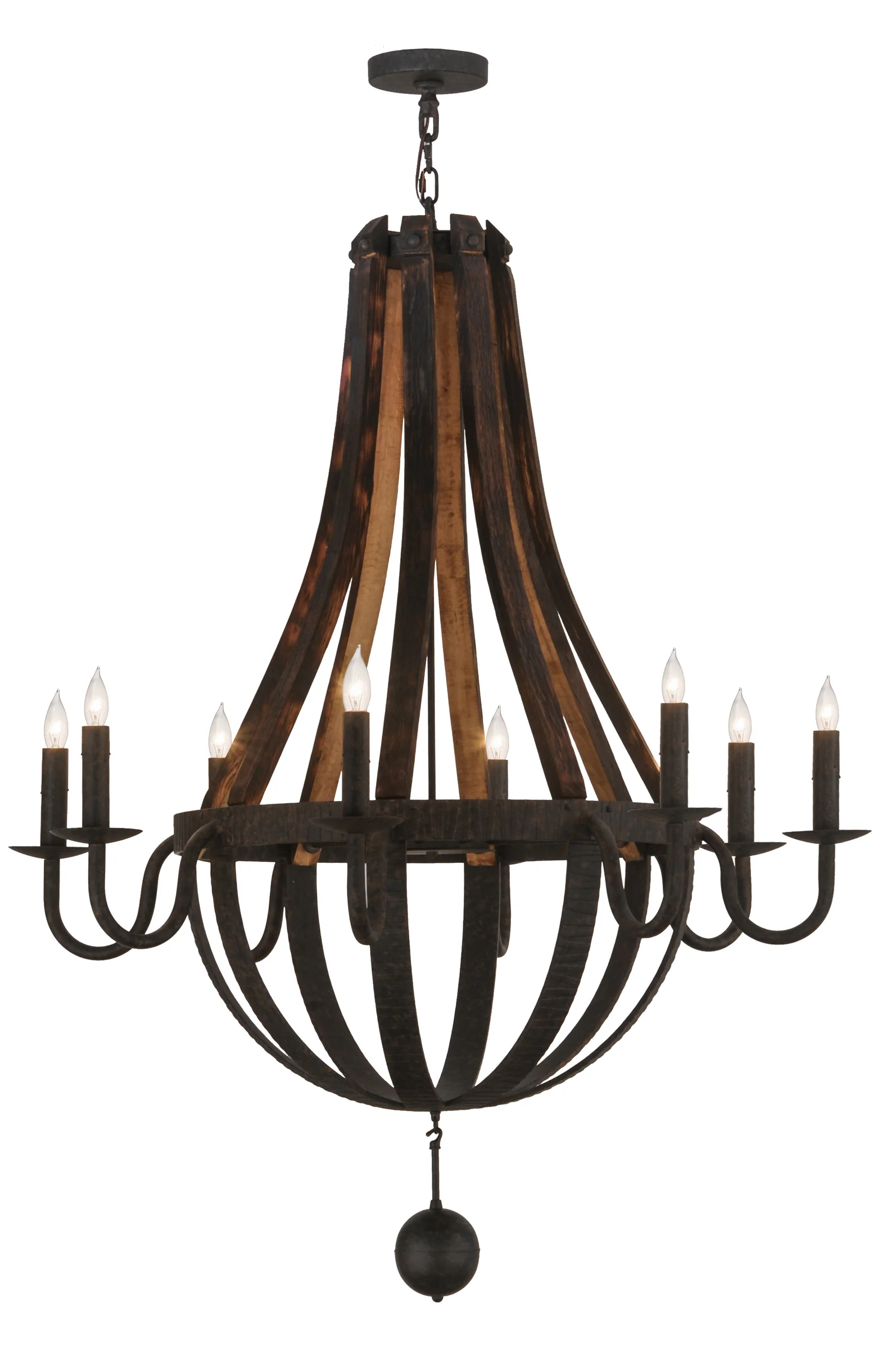 Barrel Stave Eight Light Chandelier in Coffee Bean