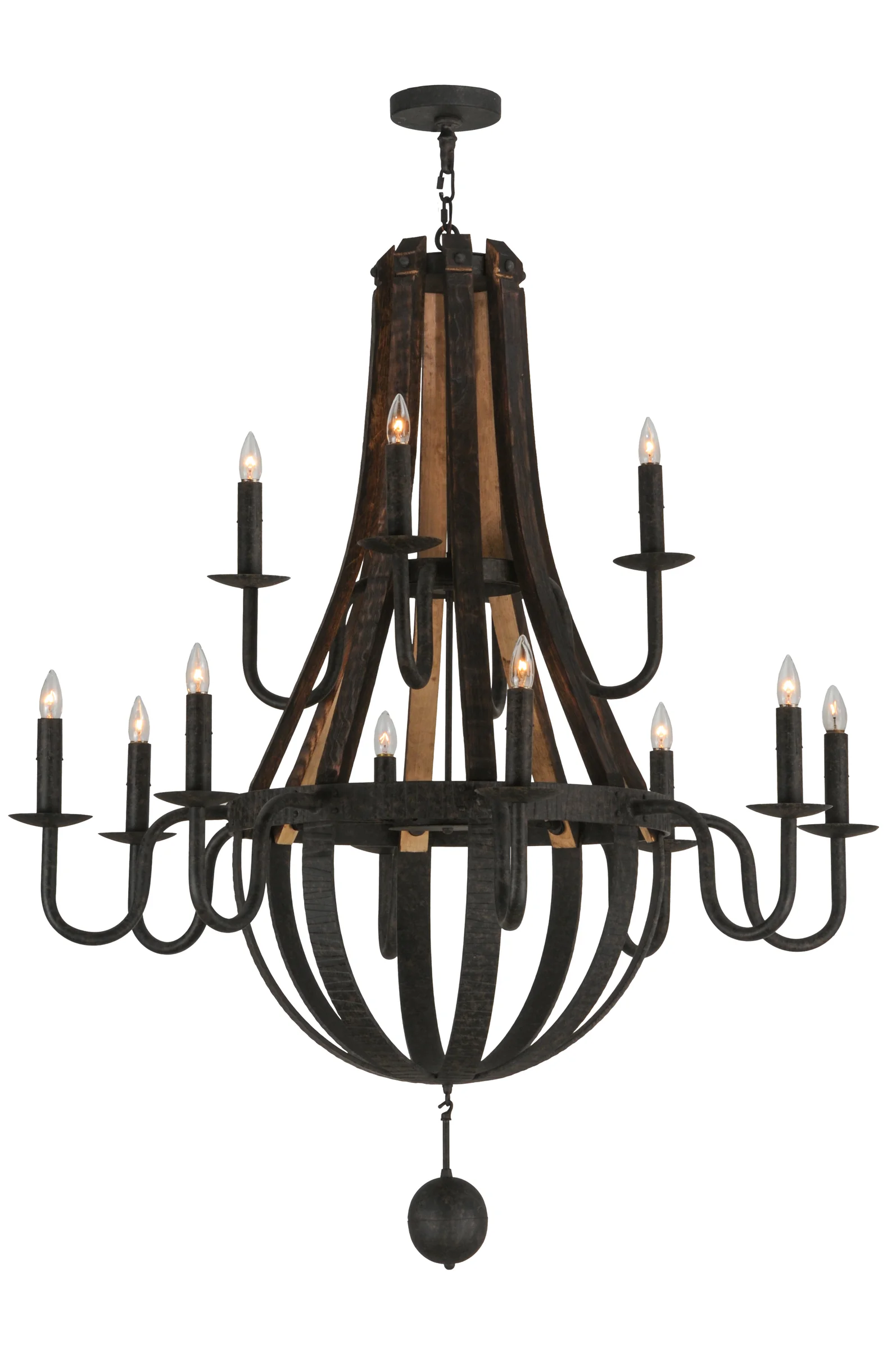 Barrel Stave 12 Light Chandelier in Coffee Bean