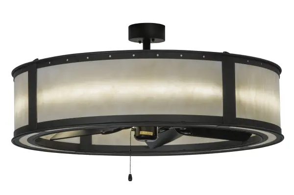 A fan-tastic decorating idea for a home, retailer or hospitality location, this dual-function lighting/fan innovation features energy efficient illuminating technologies. A handsome Statuario Idalight diffuser is complemented with Oil Rubbed Bronze finished hardware while a ceiling fan spins quietly in the center. The fixture is engineered with LEDs for decorative illumination while minimizing bulb replacement, reducing energy costs and providing a lamp life to 50,000 Hours! Handcrafted in the Meyda manufacturing facility in the USA, this energy-saving "Chandel-Air" creates a windchill to keep the space cool in the summer, and is reversed in the winter to push down hot air and maintain warmth. Custom sizes, styles and colors are available. Collection: Smythe Craftsman Finish: Oiled Bronze Glass: Oil Rubbed Bronze/Carmel Onyx Ac Motor Width: 36.50" Height: 16.50" Length: 36.50" Weight: 71.00 lb Number of Bulbs: 1 Maximum Wattage: 50.00 W Bulb Base: INTEGRAL Light Source: LED Color Temperature: 4000 K Material: Steel Country of Origin: USA Safety Listing: Dry Safety Rating: Damp Energy Efficient LED