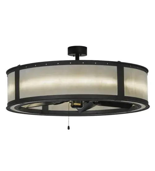 A fan-tastic decorating idea for a home, retailer or hospitality location, this dual-function lighting/fan innovation features energy efficient illuminating technologies. A handsome Statuario Idalight diffuser is complemented with Oil Rubbed Bronze finished hardware while a ceiling fan spins quietly in the center. The fixture is engineered with LEDs for decorative illumination while minimizing bulb replacement, reducing energy costs and providing a lamp life to 50,000 Hours! Handcrafted in the Meyda manufacturing facility in the USA, this energy-saving "Chandel-Air" creates a windchill to keep the space cool in the summer, and is reversed in the winter to push down hot air and maintain warmth. Custom sizes, styles and colors are available. Collection: Smythe Craftsman Finish: Oiled Bronze Glass: Oil Rubbed Bronze/Carmel Onyx Ac Motor Width: 36.50" Height: 16.50" Length: 36.50" Weight: 71.00 lb Number of Bulbs: 1 Maximum Wattage: 50.00 W Bulb Base: INTEGRAL Light Source: LED Color Temperature: 4000 K Material: Steel Country of Origin: USA Safety Listing: Dry Safety Rating: Damp Energy Efficient LED - alternate view