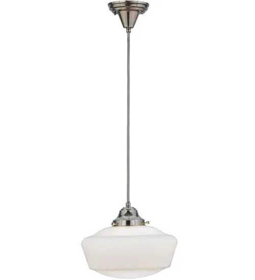 Every Meyda Tiffany item is a unique handcrafted work of art. Natural variations in the wide array of materials that we use to create each Meyda product make every item a masterpiece of its own. Photographs are a general representation of the product. Colors and designs will vary. Collection: Revival Finish: Polished Nickel Glass: White Opal Glass Width: 12.00" Height: 14.00" Length: 12.00" Weight: 5.00 lb Number of Bulbs: 1 Maximum Wattage: 60.00 W Bulb Type: A19 Bulb Base: E26 Material: Metal Or Polyresin Country of Origin: USA Safety Listing: Damp Safety Rating: Damp - alternate view