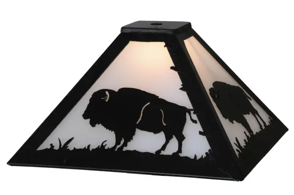 Every Meyda Tiffany item is a unique handcrafted work of art. Natural variations in the wide array of materials that we use to create each Meyda product make every item a masterpiece of its own. Photographs are a general representation of the product. Colors and designs will vary. Collection: Buffalo Finish: White Acrylic Glass: Textured Black Width: 16.50" Height: 6.50" Length: 11.75" Weight: 2.50 lb Number of Bulbs: 3 Bulb Base: Medium Material: Steel Country of Origin: USA Safety Listing: Dry Safety Rating: Dry