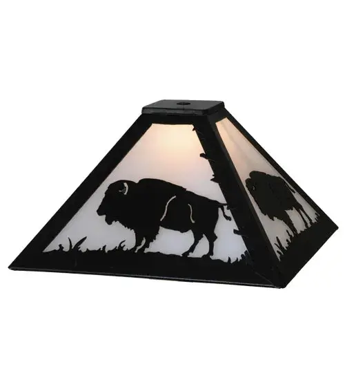 Every Meyda Tiffany item is a unique handcrafted work of art. Natural variations in the wide array of materials that we use to create each Meyda product make every item a masterpiece of its own. Photographs are a general representation of the product. Colors and designs will vary. Collection: Buffalo Finish: White Acrylic Textured Black Glass: Textured Black Width: 16.50" Height: 21.00" Length: 11.75" Weight: 6.50 lb Number of Bulbs: 1 Maximum Wattage: 25.00 W Bulb Type: B10 Bulb Base: E12 Material: Metal Or Polyresin Country of Origin: USA Safety Listing: Dry Safety Rating: Dry - alternate view