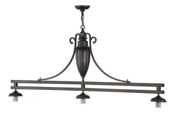 Every Meyda Tiffany item is a unique handcrafted work of art. Natural variations in the wide array of materials that we use to create each Meyda product make every item a masterpiece of its own. Photographs are a general representation of the product. Colors and designs will vary. Collection: Fernando Finish: Mahogany Bronze Width: 5.75" Height: 27.00" Length: 56.00" Weight: 20.00 lb Extension from Wall: 11.00" Number of Bulbs: 3 Maximum Wattage: 60.00 W Bulb Type: A19 Bulb Base: E26 Material: Steel Country of Origin: USA Safety Listing: Damp Safety Rating: Damp
