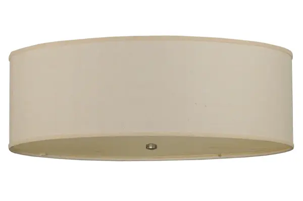 Designed with a curved profile and a clean architectural look, this appealing and versatile ceiling fixture defines a sophisticated aesthetic. This fixture features a distinctive White Burlap shade which is enhanced with a Bottocino Idalight bottom diffuser. The hardware is featured in a Nickel powdercoat finish. This flushmount is illuminated with customer supplied compact fluorescent lamps. Handcrafted by highly skilled artisans in our manufacturing facility in Upstate New York, this transitional styled flushmount is available in a wide range of custom choices including various designs, colors, sizes and dimmable energy efficient lamping options such as LED. This fixture is UL and cUL listed for damp and dry locations. Collection: Cilindro Finish: Nickel Glass: White Burlap Width: 36.00" Height: 12.50" Length: 36.00" Weight: 19.00 lb Extension from Wall: 6.00" Number of Bulbs: 3 Maximum Wattage: 32.00 W Bulb Type: T4 TRI Bulb Base: GX24q-3 Material: Steel Country of Origin: USA Safety Listing: Damp Safety Rating: Damp