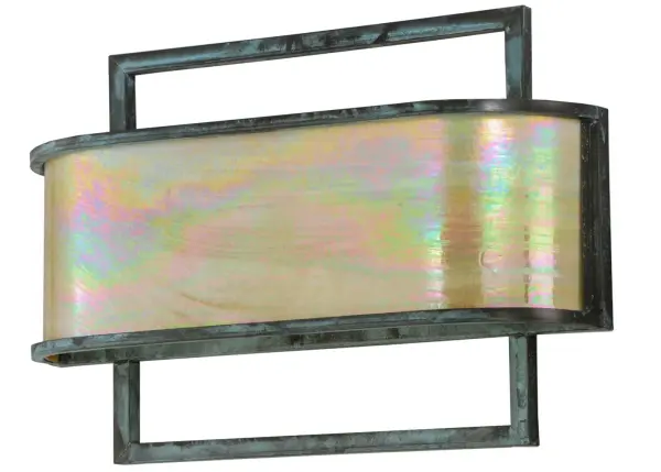 Every Meyda Tiffany item is a unique handcrafted work of art. Natural variations in the wide array of materials that we use to create each Meyda product make every item a masterpiece of its own. Photographs are a general representation of the product. Colors and designs will vary. Collection: Faja Finish: Verdigris Glass: Beige Iridescent Glass Width: 24.00" Height: 16.00" Length: 6.00" Weight: 10.00 lb Extension from Wall: 6.00" Number of Bulbs: 3 Maximum Wattage: 60.00 W Bulb Type: A19 Bulb Base: E26 Material: Metal Country of Origin: USA Safety Listing: Damp Safety Rating: Damp