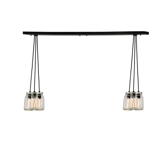 48" Long Mason Jar 6 Light Island Pendant