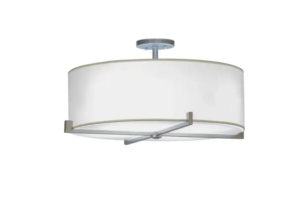 Designed with a curved profile and a clean architectural look, this appealing and versatile ceiling fixture reveals a sophisticated aesthetic. This pendant features a White Textrene shade enhanced with a Statuario Idalight bottom diffuser. The hardware, frame and crossbar design are featured in a Nickel powdercoat finish. Beautiful ambient illumination evokes from 4 customer supplied, G24q-4 Compact Fluorescent Lamps (CFLs). Handcrafted by highly skilled artisans in our manufacturing facility in Upstate New York, this transitional styled pendant is available in a wide range of custom choices including various designs, colors, sizes and dimmable energy efficient lamping options such as LED. UL and cUL listed for damp and dry locations. Collection: Cilindro Finish: Brushed Nickel Glass: White Textrene/Statuario Idalight Width: 24.00" Height: 12.00" Length: 24.00" Weight: 10.00 lb Extension from Wall: 4.00" Number of Bulbs: 4 Maximum Wattage: 42.00 W Bulb Type: T4 QUAD Bulb Base: G24q-4 Light Source: LED Color Temperature: 4000 K Material: Steel Country of Origin: USA Safety Listing: Damp Safety Rating: Damp LED