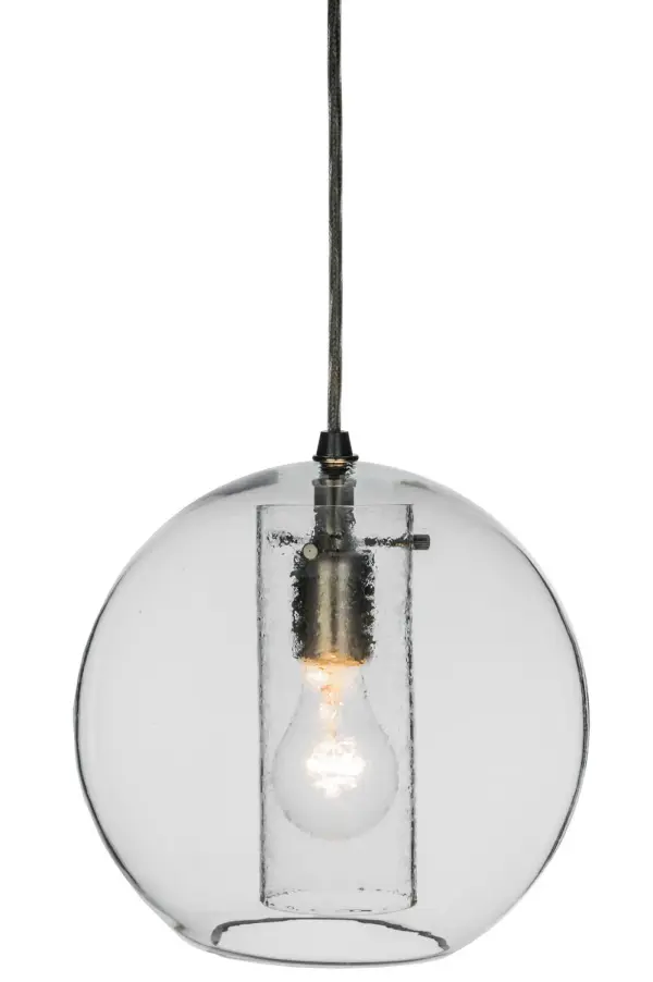 Designed with an attractive round profile that fits into your home, commercial, or hospitality location, this pendant defines a distinctive, sophisticated aesthetic. The Clear Glass orb-styled Shade is enhanced with a cylindrical lens that is featured within. The mini pendant is ideal for placement in groups above islands, counters, and tables where you want to make a dramatic design statement, from Detroit, Michigan, to Louisville, Kentucky, to Sacramento, California. The overall height ranges from 12 to 75.5 inches, as the cord can be adjusted in the field to meet your exact specifications. The Cilindro Bola Mini Pendant is included in our American-made, American-designed, handcrafted Modern Lighting Collection and manufactured in Yorkville, New York. UL and cUL listed for dry and damp locations. Collection: Cilindro Finish: Nickel Glass: Clear Glass Width: 10.00" Height: 12.00" Length: 10.00" Weight: 4.50 lb Number of Bulbs: 1 Maximum Wattage: 60.00 W Bulb Type: A19 Bulb Base: E26 Material: Steel Country of Origin: USA Safety Listing: Damp Safety Rating: Damp