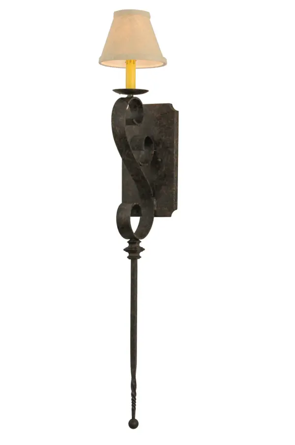 Designed as a stunning illuminating accent for any room or corridor, this refined wall sconce features an Ivory faux candlelight crowned with a Cream Textrene shade and bobeche with scrollwork accents. This fixture offers decorative hardware in a Coffee Bean finish. The sophisticated wall sconce can be placed on walls in fine homes from Springfield, Massachusetts, to Fort Lauderdale, Florida, to Boise, Idaho. The Cipriani Wall Sconce is included in our American-made, American-designed, handcrafted Traditional Collection and manufactured in Yorkville, New York. UL and cUL listed for dry and damp locations, however, we do not recommend installing it in spaces that experience a large amount of moisture due to the fabric shade. Collection: Cipriani Finish: Coffee Bean Glass: Oyster Burlap Width: 6.25" Height: 39.50" Length: 7.50" Weight: 6.50 lb Extension from Wall: 7.50" Number of Bulbs: 1 Maximum Wattage: 40.00 W Bulb Type: B10 Bulb Base: E12 Material: Steel Country of Origin: USA Safety Listing: Damp Safety Rating: Damp