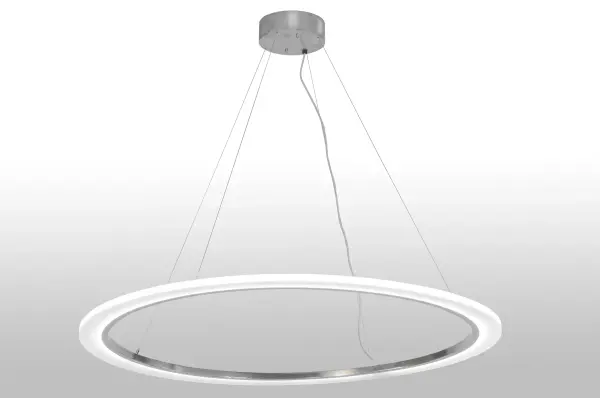 A modern sophisticated pendant featuring an extraordinary element of ambient light. This spectral halo creates a stunning visual effect and breathtaking drama. Supported by sturdy spacecraft cables for balance and precision; this Extreme Chrome powder coat finished ring reveals a Contrail Mist Idalight diffuser. Integral LEDs deliver dimmable; robust illumination; energy savings; minimal maintenance and long life. Custom sizes; styles and finishes are available. Custom crafted in our 180;000 square foot manufacturing facility in Yorkville; New York.