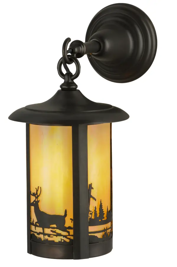 Handcrafted from Solid Brass with alluring beauty. This stunning Craftsman Signature lantern features a Beige Iridescent Glass diffuser enhanced with a graceful Deer design in a Craftsman Brown finish. The wall sconce is perfect for illuminating hallways and dining areas in fine homes; hotels; restaurants; and other residential and commercial spaces. The Fulton Deer Creek Pendant is included in our American-made; American-designed; handcrafted Craftsman Signature Series; manufactured in Yorkville; New York. UL and cUL listed for dry; damp and wet locations. Our Build Your Own Craftsman Signature Series features unlimited combinations of styles. The collection is called Build Your Own because it is fully configurable and customizable from size and design to finish and lens color. Choose from any of the multitude of style options; or send us your own concept today! Call today to learn how to use the configuration tool available on our website for an instant item number!
