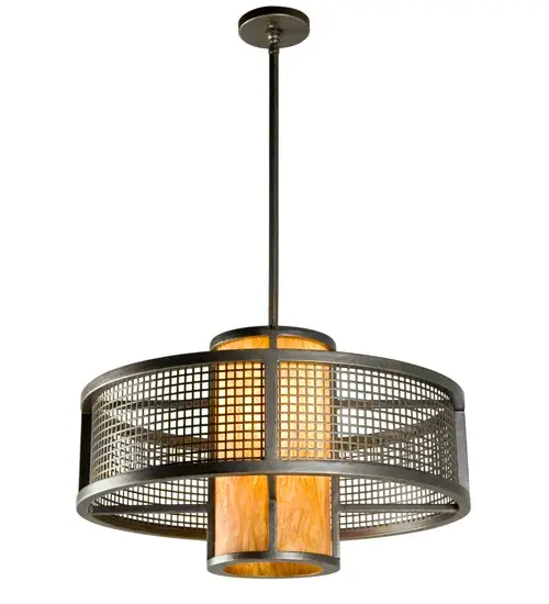 A mesh styled curved Weave-Tex Caged frame with a stunning industrial look encircles an appealing Tawnyrock Idalight cylindrical diffuser. The fixture is enhanced with hardware featured in a French Bronze finish. Handcrafted by highly skilled artisans in our manufacturing facility in Upstate New York, this transitional styled pendant is available in a wide range of custom choices including various designs, colors, sizes and dimmable energy efficient lamping options such as LED. This fixture is UL and cUL listed for damp and dry locations. Collection: Cilindro Finish: French Bronze Glass: Tawnyrock Idalight Width: 24.00" Height: 36.00" Length: 24.00" Weight: 33.00 lb Number of Bulbs: 1 Maximum Wattage: 40.00 W Bulb Type: A19 Bulb Base: E26 Material: Steel Country of Origin: USA Safety Listing: Damp Safety Rating: Damp