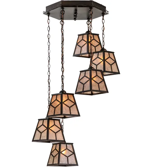 27"W Diamond Craftsman 6 LT Cascading Pendant