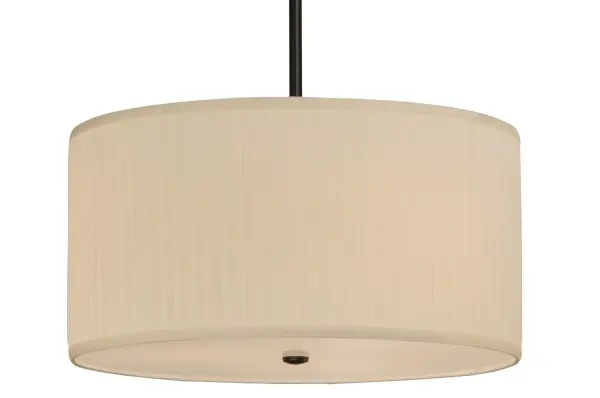 Designed with a curvaceous profile that fits into luxury homes, hotels and other commercial and hospitality locations. This versatile pendant defines a distinctive sophisticated aesthetic. The Cream Mushroom Pleated Textrene shade is complemented with hardware featured in a Solar Black finish and enhanced with a Statuario Idalight bottom diffuser. The overall height of this pendant ranges from 14 to 120 inches as the stem length can be easily adjusted in the field to accommodate your specific lighting application needs. Custom crafted by highly skilled artisans in our 180,000 square foot manufacturing facility in Yorkville, NY. UL and cUL listed for dry and damp locations however we do not recommend installing it in spaces that experience a large amount of moisture due to the fabric shade. Collection: Cilindro Finish: Solar Black Glass: Cream Mushroom Pleated Textrene Width: 24.00" Height: 14.00" Length: 24.00" Weight: 12.00 lb Extension from Wall: 4.00" Number of Bulbs: 3 Maximum Wattage: 60.00 W Bulb Type: A19 Bulb Base: E26 Light Source: LED Material: Steel Country of Origin: USA Safety Listing: Damp Safety Rating: Damp LED