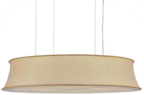 Designed with a stunning tapered profile that fits into a variety of interiors, this ceiling pendant defines a sophisticated aesthetic. The Ivory Maharam Textrene shade, constructed with customer supplied fabric, is complemented with a Statuario Idalight bottom diffuser. The overall height of this pendant ranges from 20 to 53.5 inches as the aircraft cable length can be easily adjusted in the field to accommodate your specific lighting application needs. Handcrafted by highly skilled artisans in our 180,000 square foot manufacturing facility in the USA. Custom options available. UL and cUL listed for dry and damp locations however we do not recommend installing it in spaces that experience a large amount of moisture due to the fabric shade. Collection: Cilindro Finish: Custom Glass: Natural Textrene Width: 67.50" Height: 20.00" Length: 67.50" Weight: 33.00 lb Extension from Wall: 9.50" Number of Bulbs: 8 Maximum Wattage: 60.00 W Bulb Type: A19 Bulb Base: E26 Material: Steel Country of Origin: USA Safety Listing: Damp Safety Rating: Damp