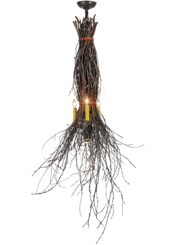 Bring Mother Nature into your home with Natural Hickory and Birchwood Twigs and Branches intertwined to create this wall sconce. 3 Ivory faux candlelights and one functional downlight appear to bud and grow from twigs and branches sustainably harvested by hand from low-hanging; tree-friendly sun growth in the Adirondack mountains. The pendant is enhanced with a Timeless Bronze finish. Perfect for residential; restaurants; inns; lodges and retail applications; as well as stunning decor for wedding venues. Handcrafted in our 180;000 square foot manufacturing facility in Yorkville; New York. Candlelight colors; metal finishes and fixture sizes can be customized to your needs. UL and cUL listed for dry and damp locations.