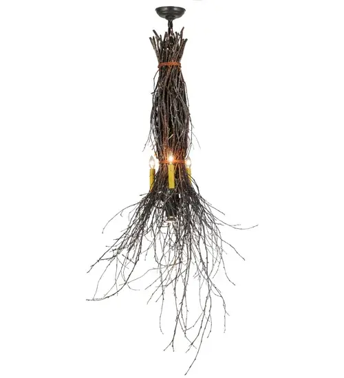 Bring Mother Nature into your home with Natural Hickory and Birchwood Twigs and Branches intertwined to create this wall sconce. 3 Ivory faux candlelights and one functional downlight appear to bud and grow from twigs and branches sustainably harvested by hand from low-hanging; tree-friendly sun growth in the Adirondack mountains. The pendant is enhanced with a Timeless Bronze finish. Perfect for residential; restaurants; inns; lodges and retail applications; as well as stunning decor for wedding venues. Handcrafted in our 180;000 square foot manufacturing facility in Yorkville; New York. Candlelight colors; metal finishes and fixture sizes can be customized to your needs. UL and cUL listed for dry and damp locations. - alternate view