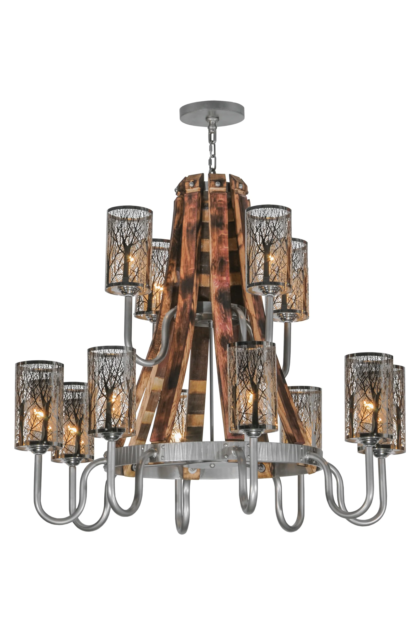 Barrel Stave 12 Light Chandelier in Nickel