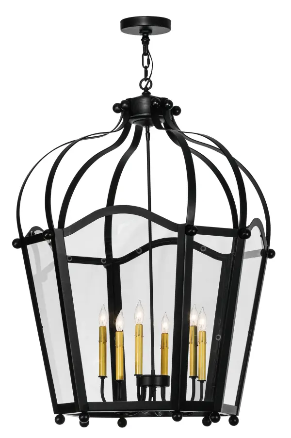 Utilizing a blend of timeless craftsmanship and classic design, the ever-popular Citadel brings home unsurpassed quality and shapely appeal. Evoking a dramatic effect, beautiful ambient light is evoked through Crystal Idalight which reveals a 6-light faux candelabra featured within this pendant. Citadel is enhanced with a dramatic design and frame featured in a Blackwash finish. The fixture is handcrafted by skilled artisans in our American factory in Upstate New York. Custom options include various sizes, colors, designs and dimmable energy efficient lamping. UL and cUL listed. Collection: Citadel Finish: Blackwash Glass: Crystal Idalight Width: 32.50" Height: 48.00" Length: 32.50" Weight: 65.00 lb Number of Bulbs: 6 Maximum Wattage: 60.00 W Bulb Type: BA9 Bulb Base: E12 Material: Steel Country of Origin: USA Safety Listing: Damp Safety Rating: Damp