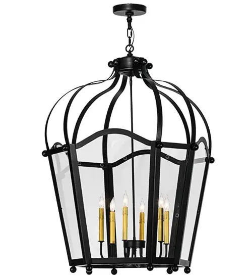 Utilizing a blend of timeless craftsmanship and classic design, the ever-popular Citadel brings home unsurpassed quality and shapely appeal. Evoking a dramatic effect, beautiful ambient light is evoked through Crystal Idalight which reveals a 6-light faux candelabra featured within this pendant. Citadel is enhanced with a dramatic design and frame featured in a Blackwash finish. The fixture is handcrafted by skilled artisans in our American factory in Upstate New York. Custom options include various sizes, colors, designs and dimmable energy efficient lamping. UL and cUL listed. Collection: Citadel Finish: Blackwash Glass: Crystal Idalight Width: 32.50" Height: 48.00" Length: 32.50" Weight: 65.00 lb Number of Bulbs: 6 Maximum Wattage: 60.00 W Bulb Type: BA9 Bulb Base: E12 Material: Steel Country of Origin: USA Safety Listing: Damp Safety Rating: Damp - alternate view