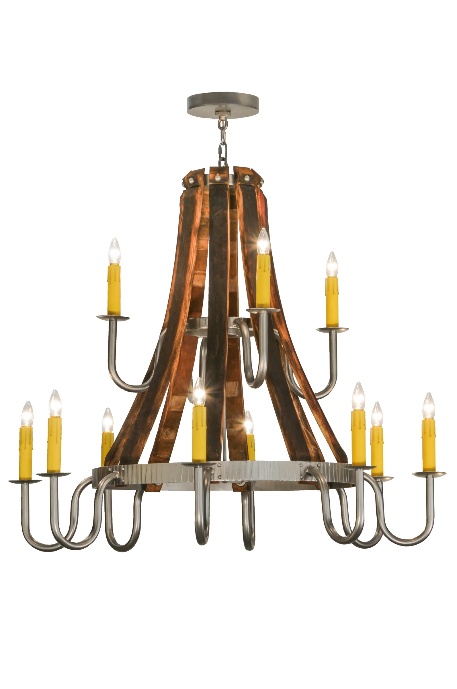 Barrel Stave 12 Light Chandelier in Nickel Powder Coat