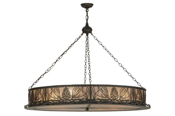 Mother nature comes to light as Mountain Pinecones and Pine Needles are featured on this unique nature inspired ceiling pendant. The charm of the forest comes alive with soft ambient light emanating through the Silver Mica shade. The luminaire is enhanced with an Oil Rubbed Bronze finish. The overall height ranges from 40 to 207 inches as the chain length can be easily adjusted in the field to accommodate your specific lighting application needs. Custom crafted by highly skilled artisans in our 180;000 square foot manufacturing facility in Yorkville; New York. Shade styles; metal finishes and pendant sizes can be customized. UL and cUL listed for dry and damp locations.
