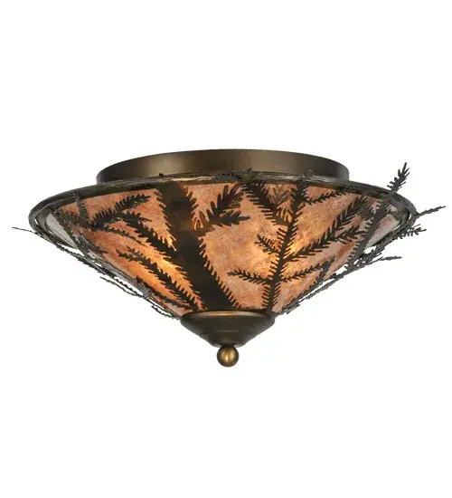 Invite the natural charm of the American woodlands into your space with this stunning ceiling fixture. The stunning Silver Mica shade is complemented with Light Burnished Antique Copper finished Pine Needle and Branch accents. The Pine Branch Flushmount is featured in our American made; American designed Nature Inspired Lighting Collection. Manufactured in Yorkville; New York. UL and cUL listed for dry and damp locations. - alternate view