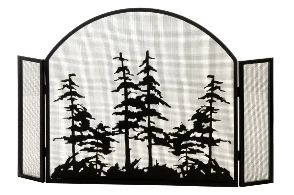 Love for the Outdoors is the inspiration for this handsome Meyda Original Fireplace Screen. This stunning arched fireplace screen features mesmerizing Pine Tree and woodland metal silhouettes highlighted in a Matte Black finish. This fireplace screen features a dramatically designed Weave-Tex mesh background. Perfect for use with an active fireplace. Fireplace screens are Made to Order to fit any hearth in the home. The Tall Pines Fireplace Screen is included in our American-made; American-designed; handcrafted Nature-Inspired Collection. Manufactured in Yorkville; New York.