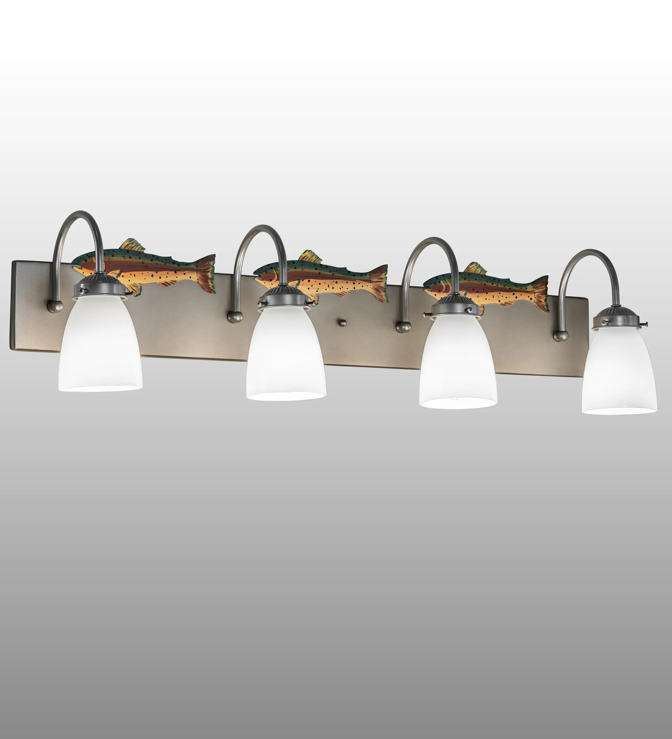 Trout Four Light Vanity in Nickel/Painted Trout