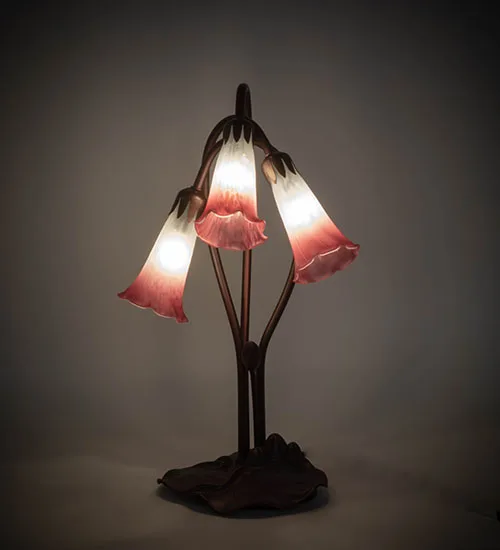 16" High Pink/White Pond Lily 3 LT Accent Lamp