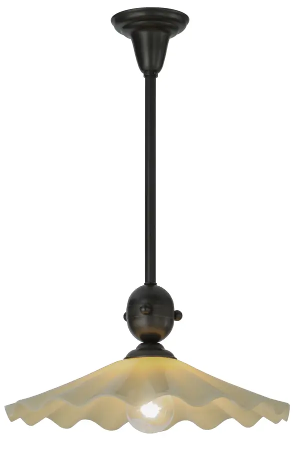 An eclectic lighting design that complements a wide range of interior decor. Galatia offers scalloped Almond fused glass for a unique look. The hardware and decorative oval accent are featured in a stunning Craftsman Brown finish. The fixture is handcrafted by Meyda artisans in our manufacturing facility in the USA. Custom colors; styles and sizes are available. Energy efficient lamping options are offered.